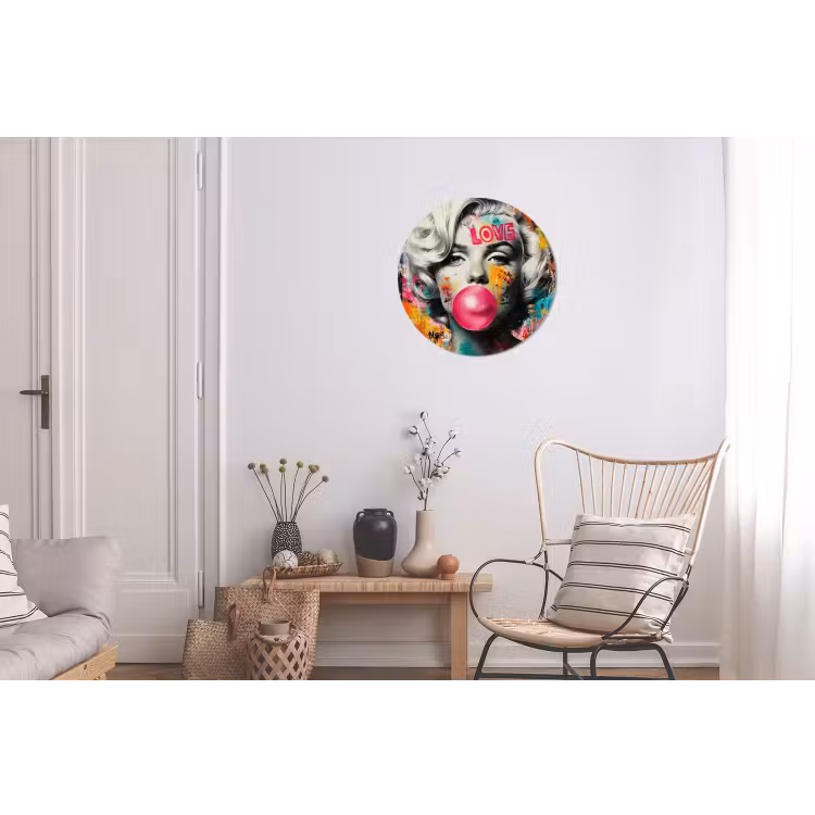 Wandcirkel - Aluminium - Vrouw - Kauwgom - Graffiti - Neonkleuren — 2
