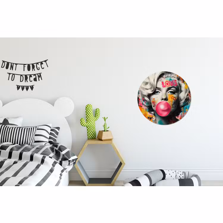 Wandcirkel - Aluminium - Vrouw - Kauwgom - Graffiti - Neonkleuren — 5