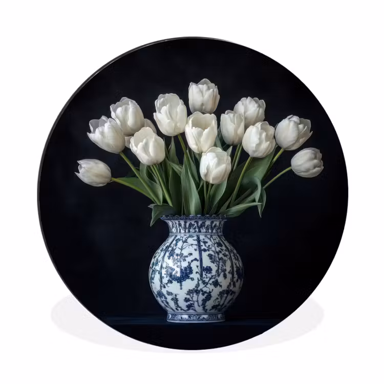 Wandcirkel - Aluminium - Wit - Bloemen - Tulpen - Vaas — 1