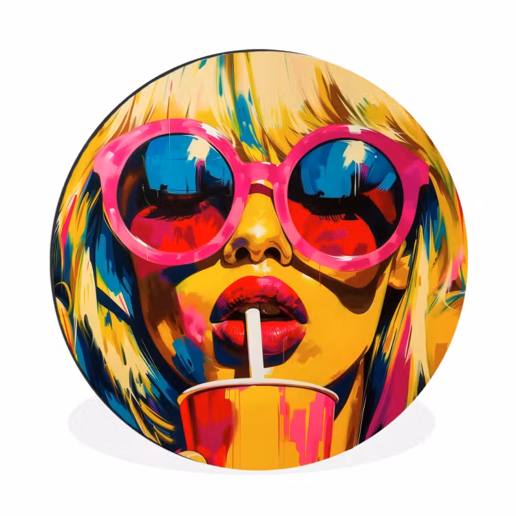 Wandcirkel - Aluminium - Zonnebril - Roze - Vrouw - Rietje — 1
