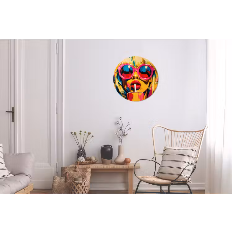 Wandcirkel - Aluminium - Zonnebril - Roze - Vrouw - Rietje — 2
