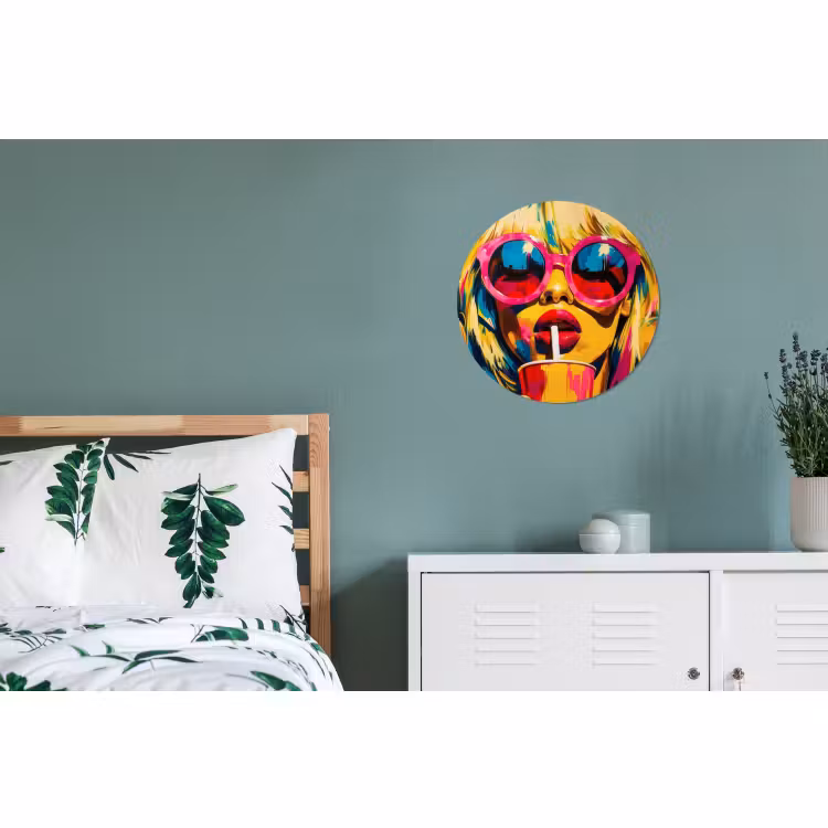 Wandcirkel - Aluminium - Zonnebril - Roze - Vrouw - Rietje — 4