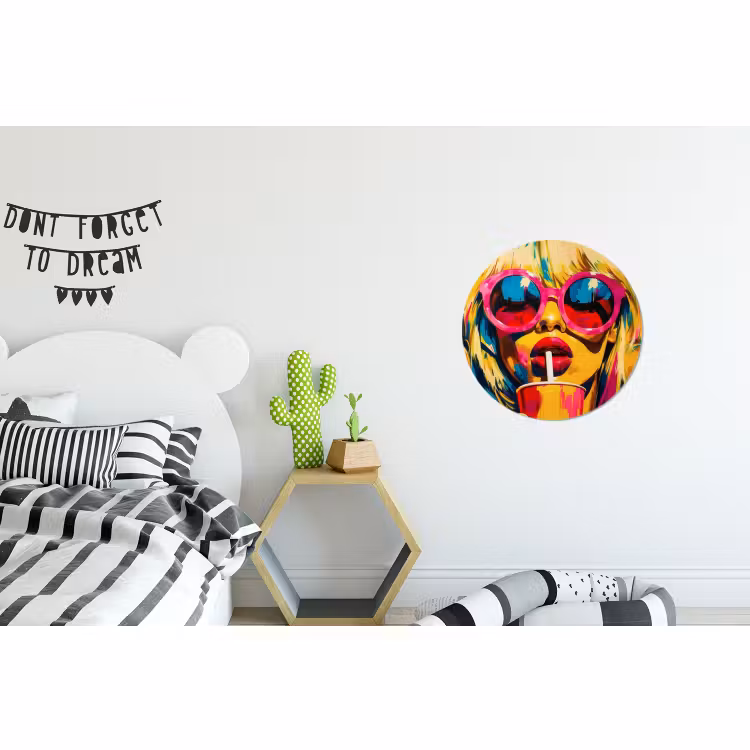 Wandcirkel - Aluminium - Zonnebril - Roze - Vrouw - Rietje — 5