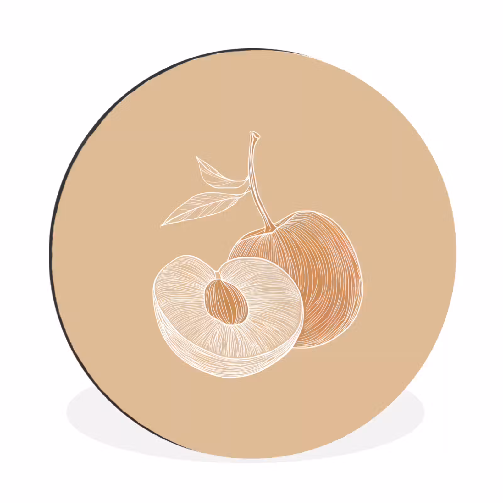 Wandcirkel - Aluminium - Perzik - Lijntekening - Pit - Beige — 1