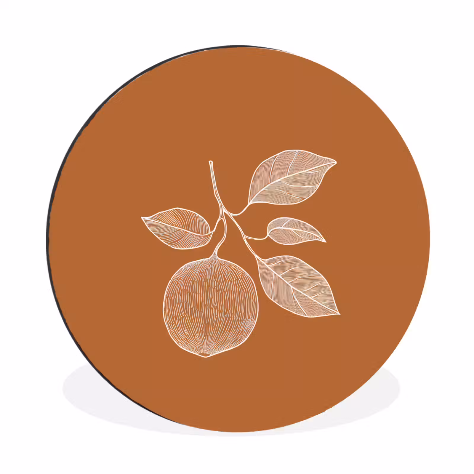 Wandcirkel - Aluminium - Sinaasappel - Getekend - Bladeren - Bruin — 1