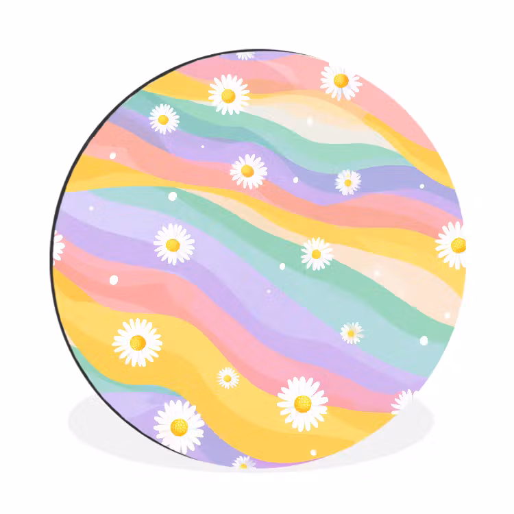 Wandcirkel - Aluminium - Madeliefjes - Kleurrijk - Pastel — 1