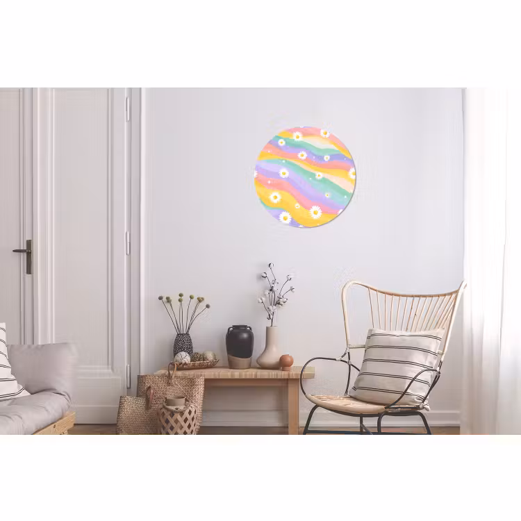 Wandcirkel - Aluminium - Madeliefjes - Kleurrijk - Pastel — 2
