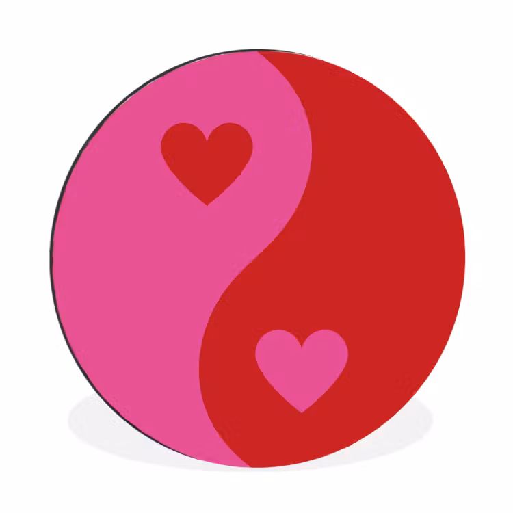 Wandcirkel - Aluminium - Minimalistisch - Rood - Roze - Hartjes — 1