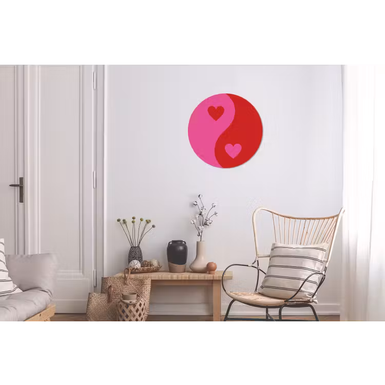 Wandcirkel - Aluminium - Minimalistisch - Rood - Roze - Hartjes — 2
