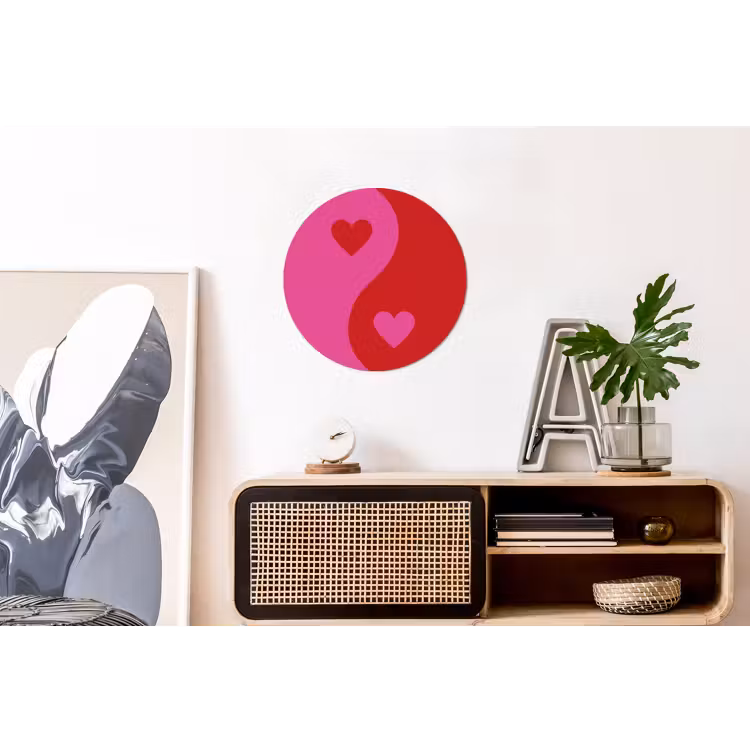 Wandcirkel - Aluminium - Minimalistisch - Rood - Roze - Hartjes — 3