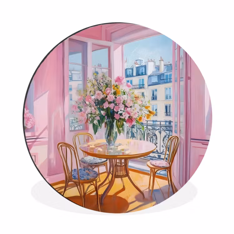 Wandcirkel - Aluminium - Pink - City - Bloemen — 1