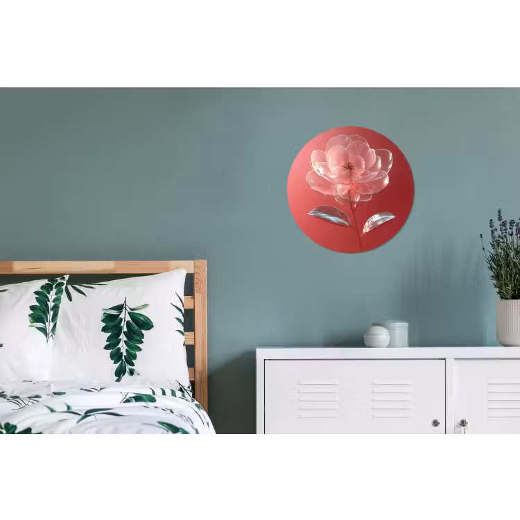 Wandcirkel - Aluminium - Sierlijk - Bloem - Roze - Glazen — 4