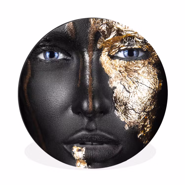 Wandcirkel - Aluminium - Vrouw - Bladgoud - Zwart - Goud - Luxe — 1