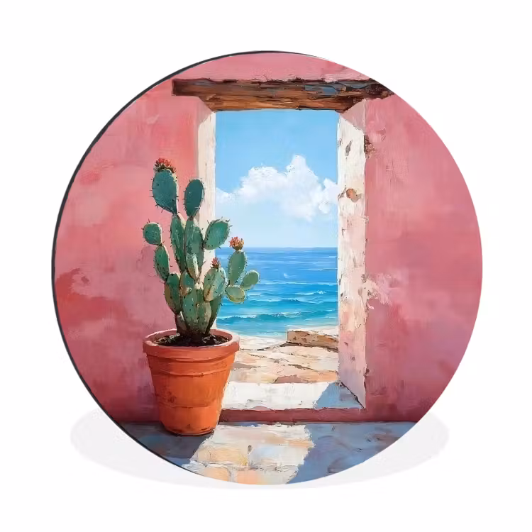 Wandcirkel - Aluminium - Zee - Roze - Cactus — 1