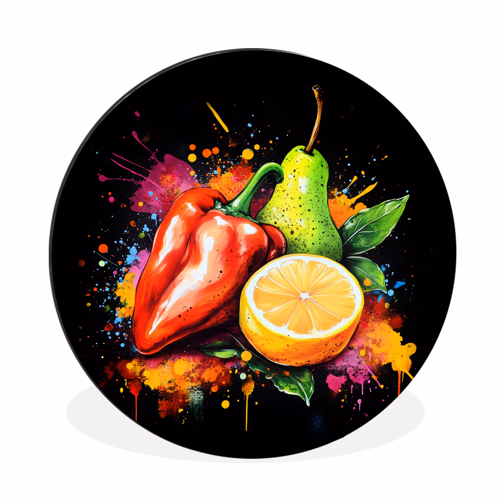 Wandcirkel - Aluminium - Paprika - Peer - Citroen - Graffiti - Verf - Abstract — 1