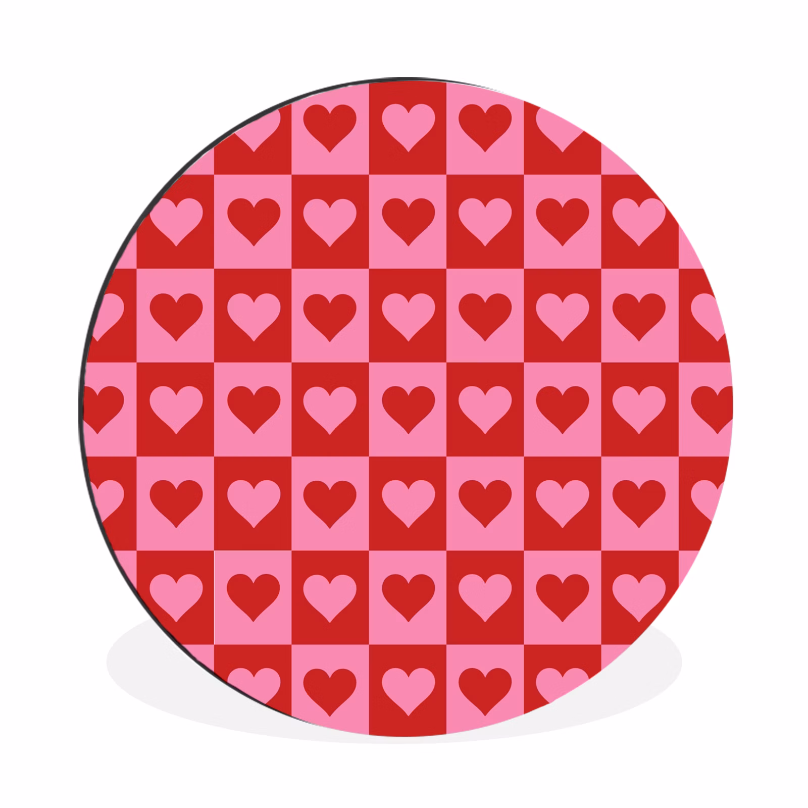 Wandcirkel - Aluminium - Rood - Roze - Schaakbord - Valentijn — 1