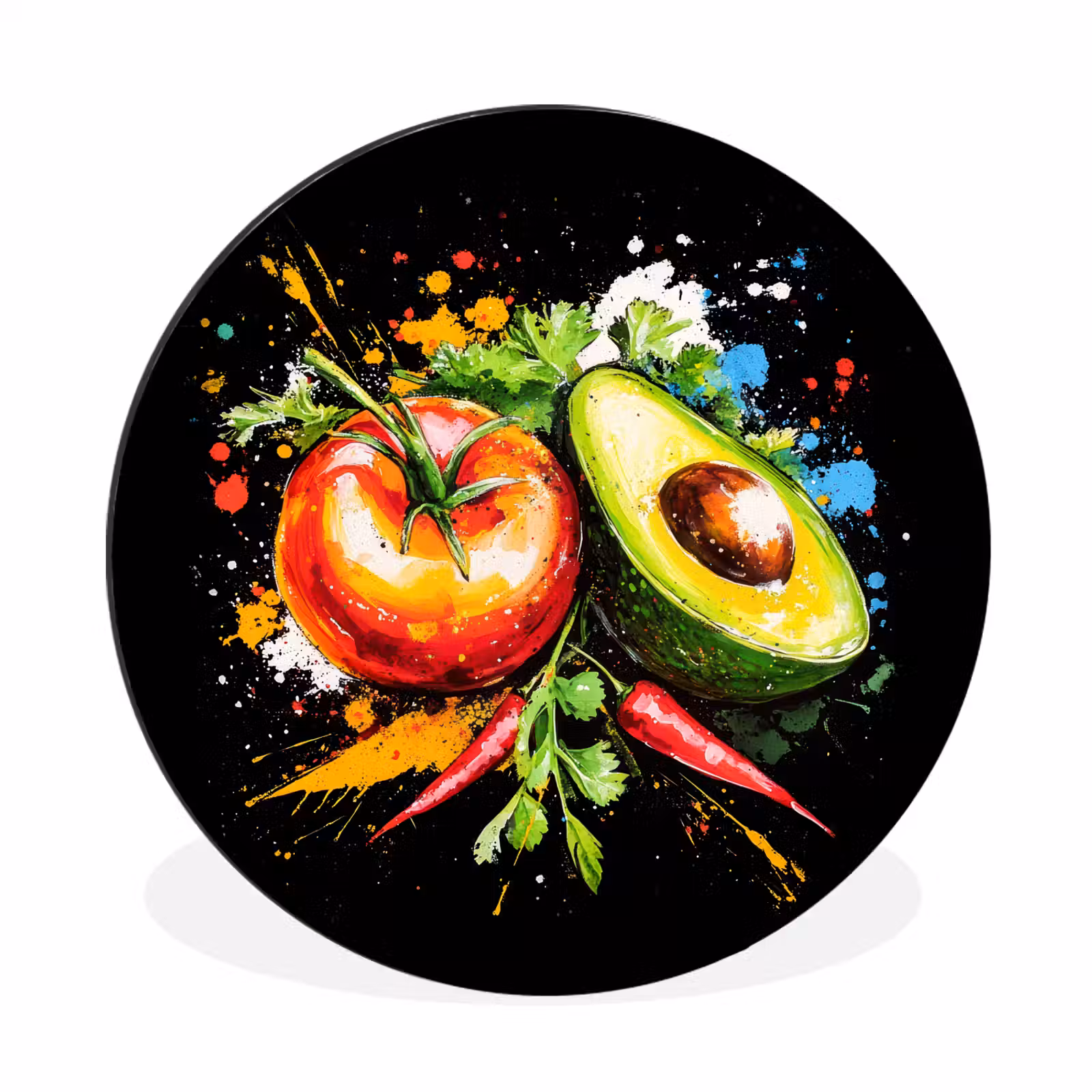 Wandcirkel - Aluminium - Tomaat - Avocado - Peper - Graffiti - Verf - Modern — 1