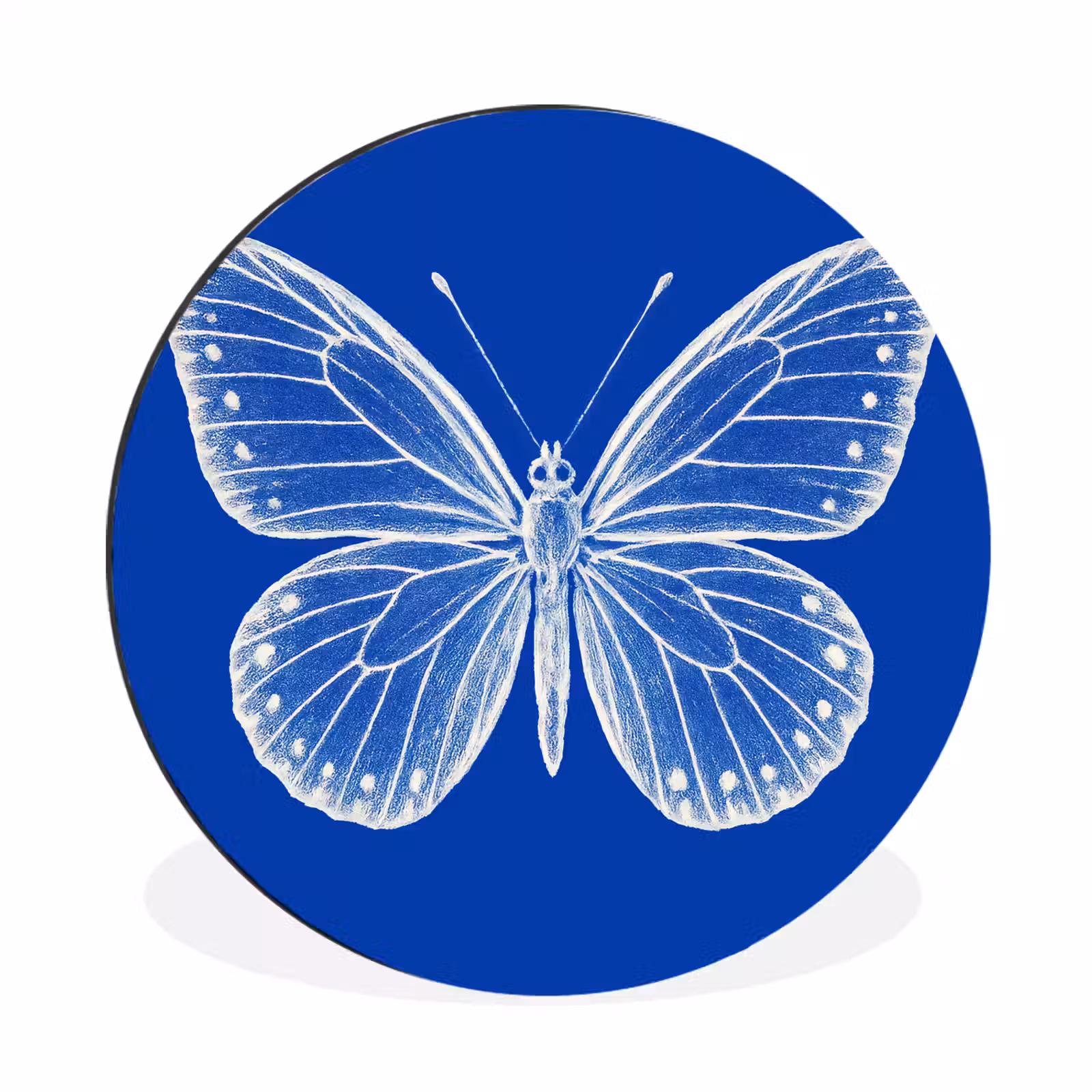 Wandcirkel - Aluminium - Vlinder - Wit - Getekend - Stippen — 1