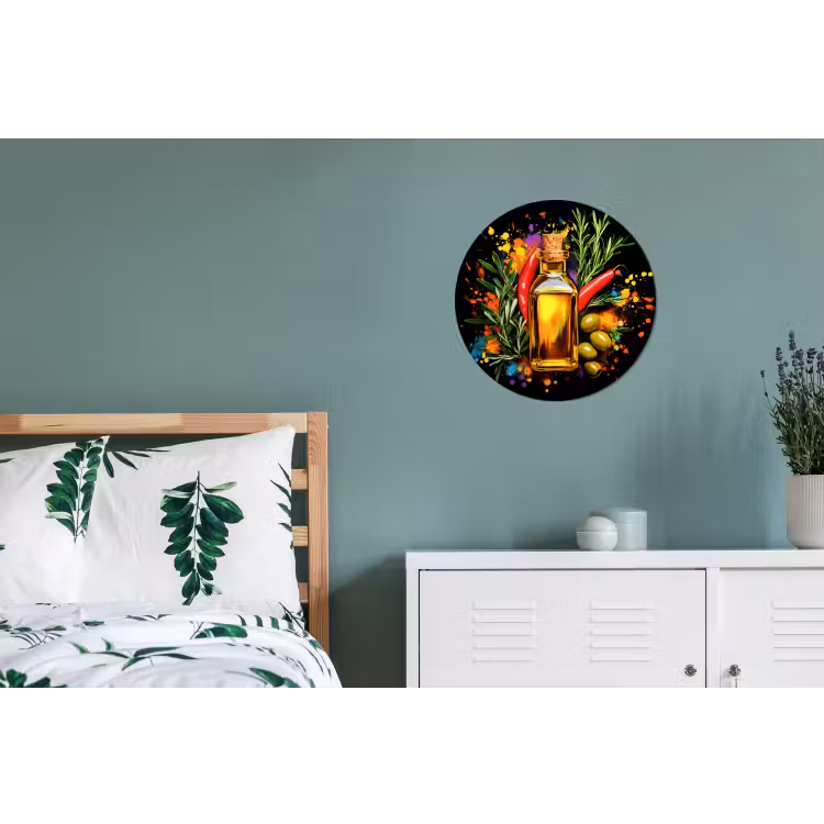 Wandcirkel - Aluminium - Olijfolie - Graffiti - Peper - Olijven - Modern — 4