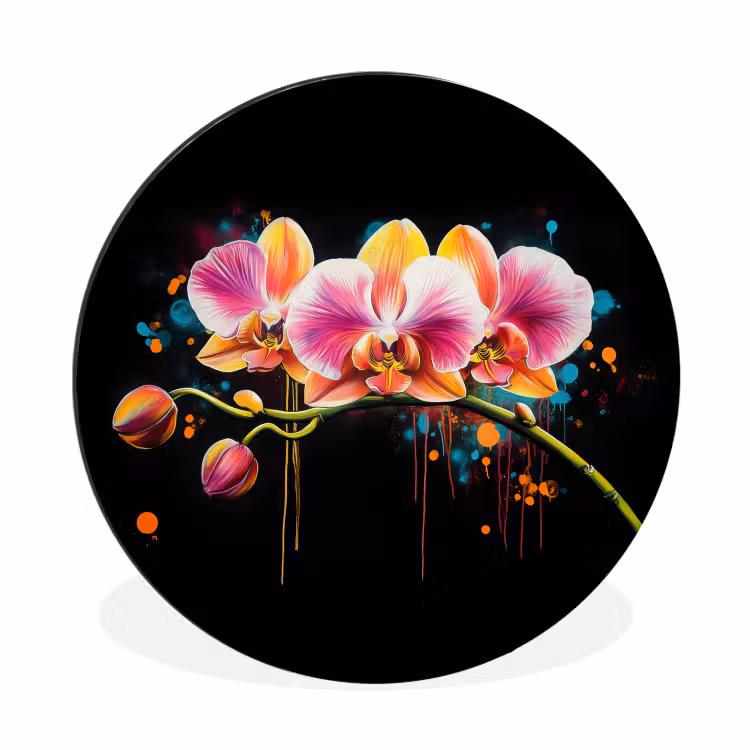 Wandcirkel - Aluminium - Orchidee - Graffiti - Kleurrijk - Bloemen - Abstract — 1