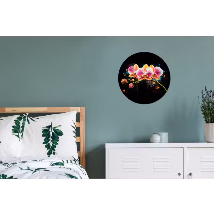 Wandcirkel - Aluminium - Orchidee - Graffiti - Kleurrijk - Bloemen - Abstract — 4
