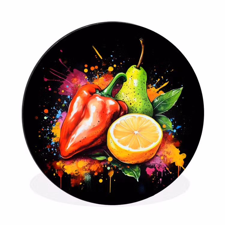 Wandcirkel - Aluminium - Paprika - Peer - Citroen - Graffiti - Verf - Abstract — 1
