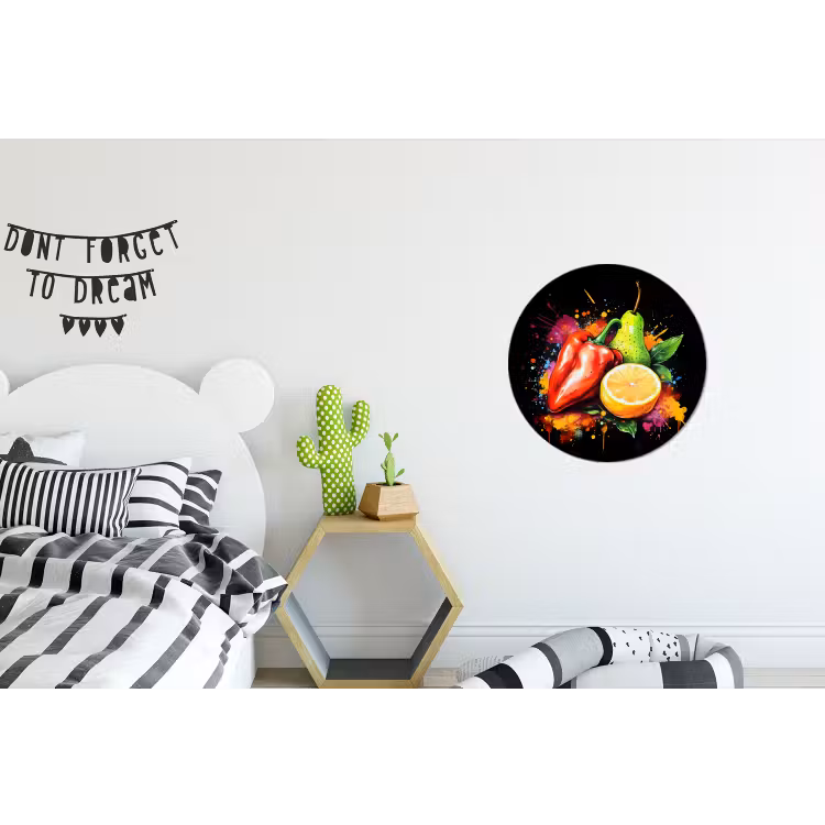 Wandcirkel - Aluminium - Paprika - Peer - Citroen - Graffiti - Verf - Abstract — 5
