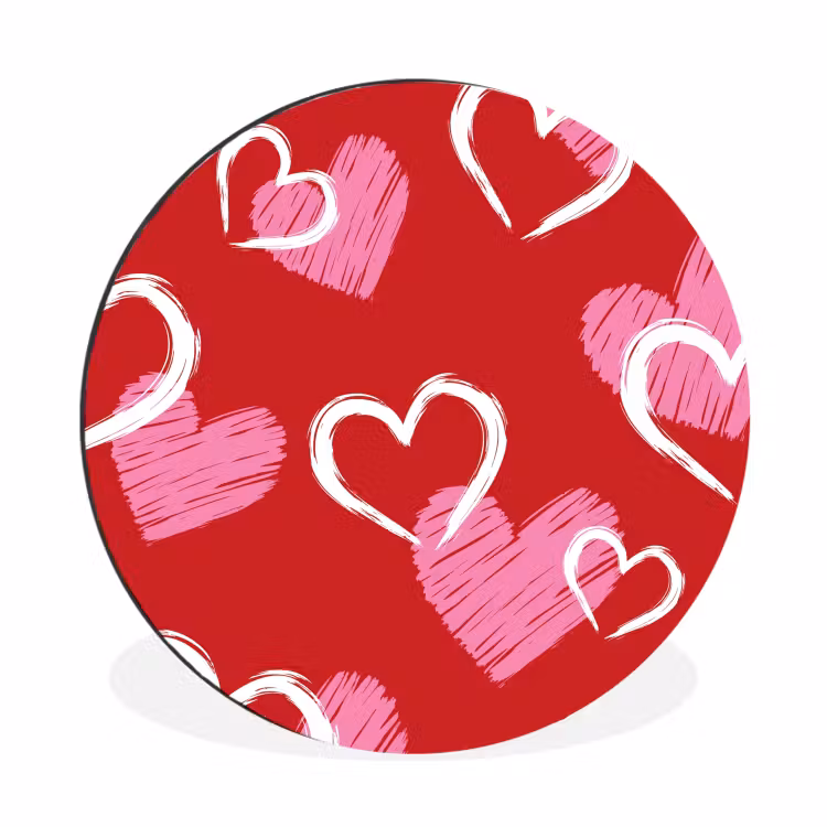 Wandcirkel - Aluminium - Patroon - Hartjes - Roze - Valentijn — 1