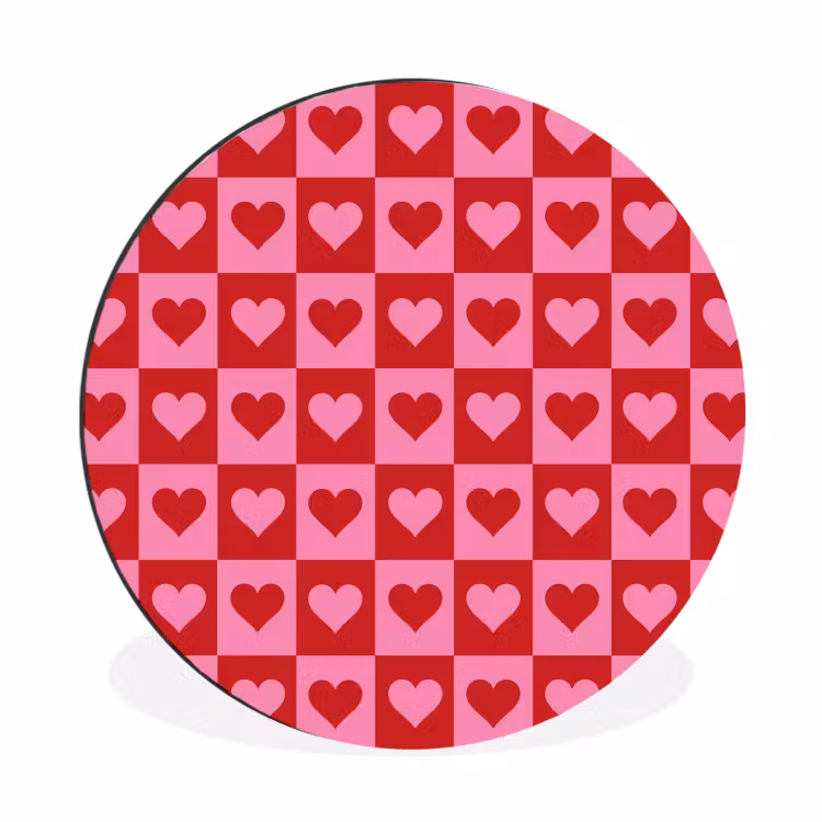 Wandcirkel - Aluminium - Rood - Roze - Schaakbord - Valentijn — 1