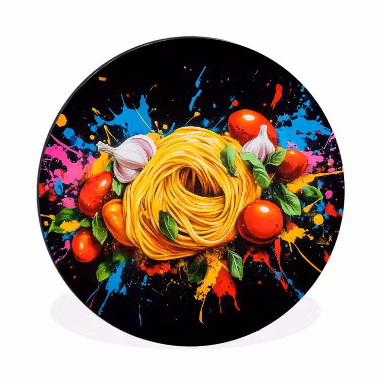 Wandcirkel - Aluminium - Spaghetti - Graffiti - Verf - Kleurrijk - Eten - Modern — 1