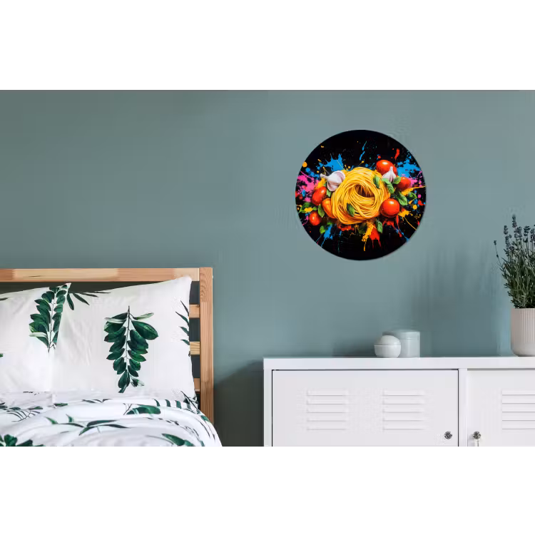 Wandcirkel - Aluminium - Spaghetti - Graffiti - Verf - Kleurrijk - Eten - Modern — 4
