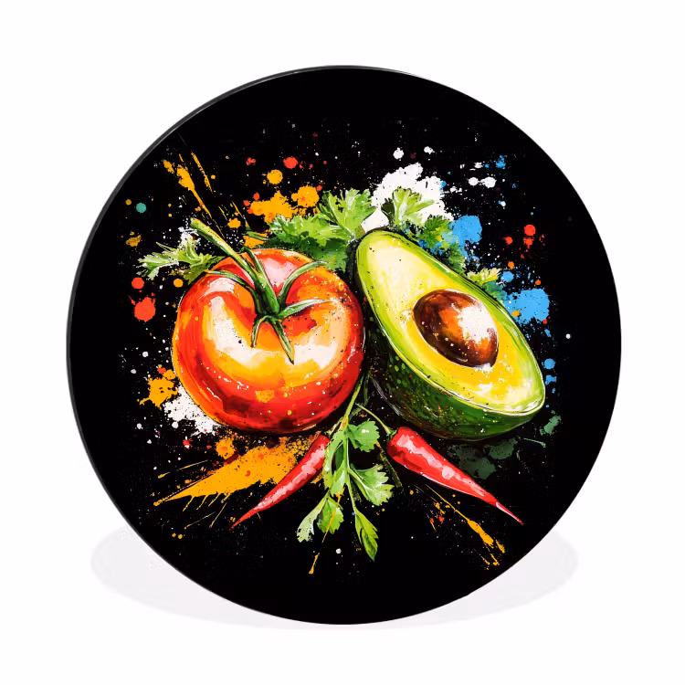 Wandcirkel - Aluminium - Tomaat - Avocado - Peper - Graffiti - Verf - Modern — 1