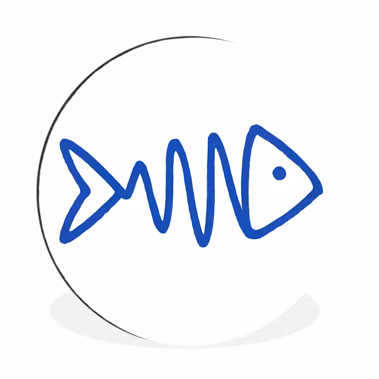 Wandcirkel - Aluminium - Vis - Minimalistisch - Blauw - Lijn — 1