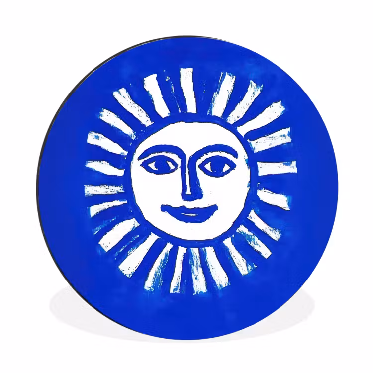 Wandcirkel - Aluminium - Zon - Gezicht - Penseelstructuur - Blauw — 1