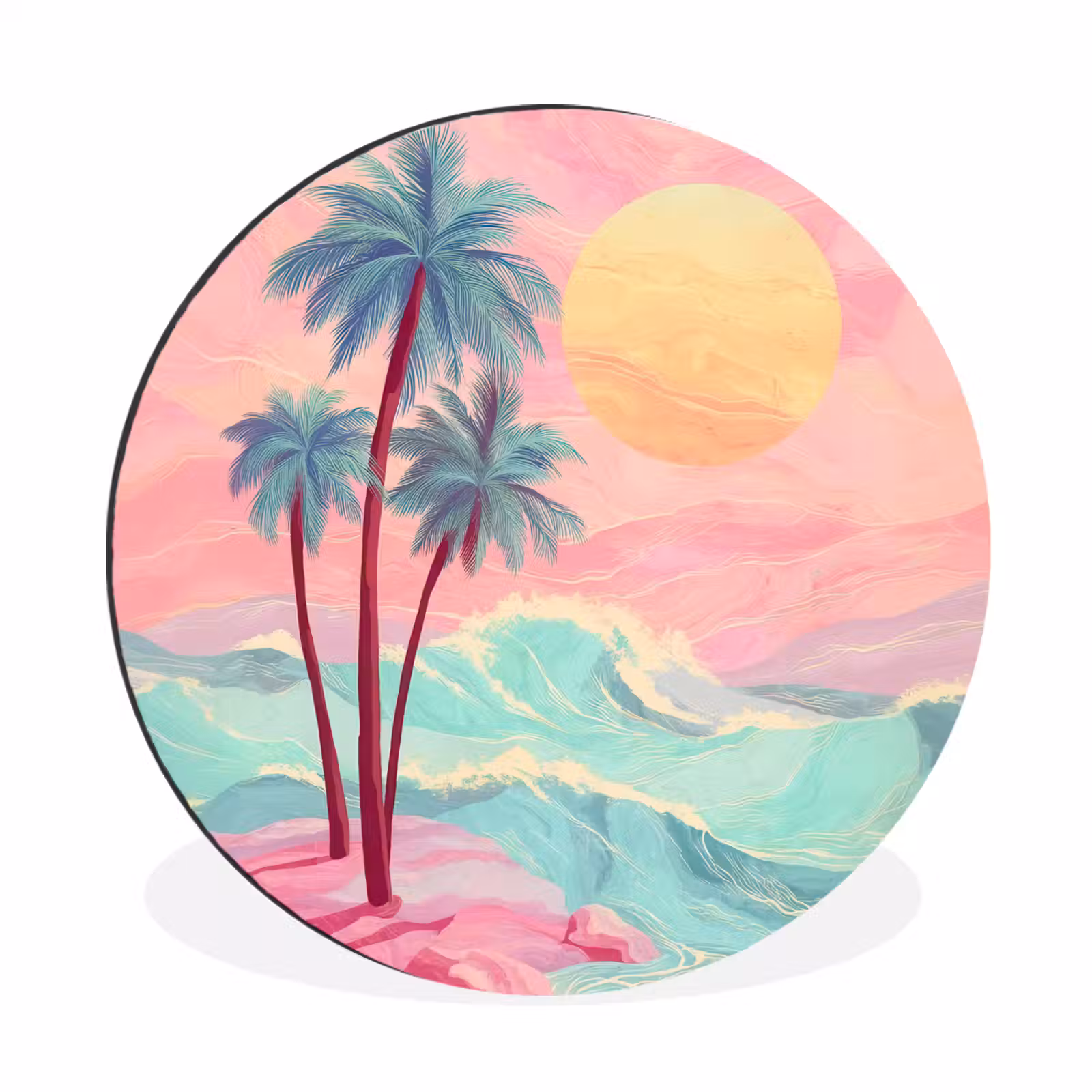 Wandcirkel - Aluminium - Palmbomen - Golven - Zee — 1