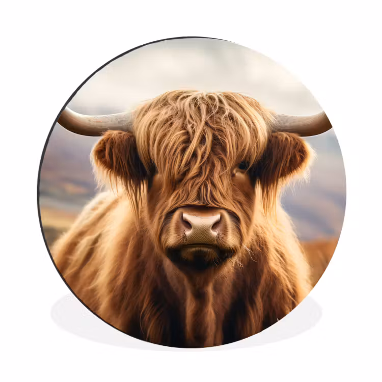 Wandcirkel - Aluminium - Schotse hooglander - Landschap - Dier — 1