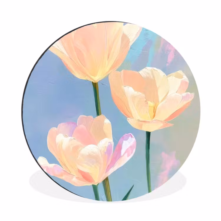 Wandcirkel - Aluminium - Tulpen - Roze accenten - Blauw — 1