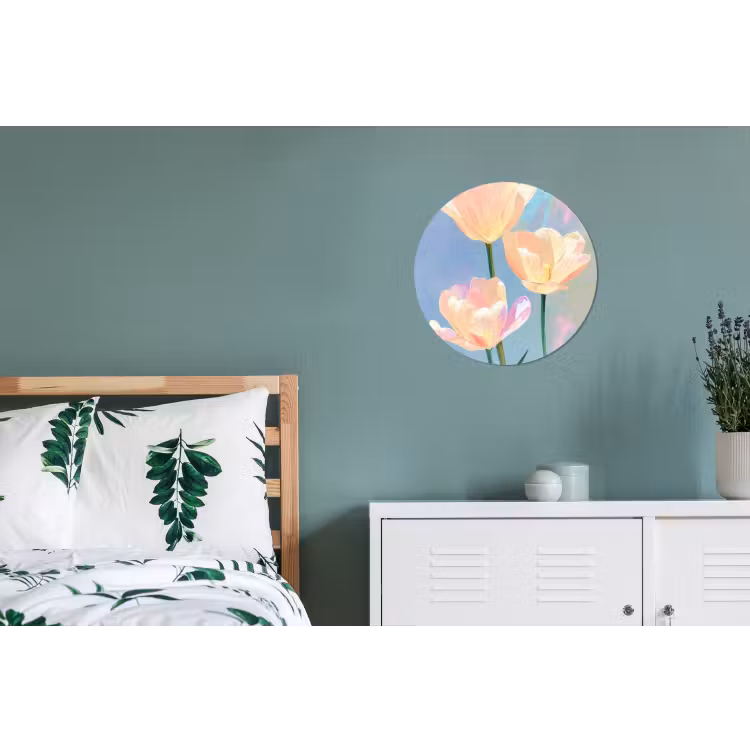Wandcirkel - Aluminium - Tulpen - Roze accenten - Blauw — 4