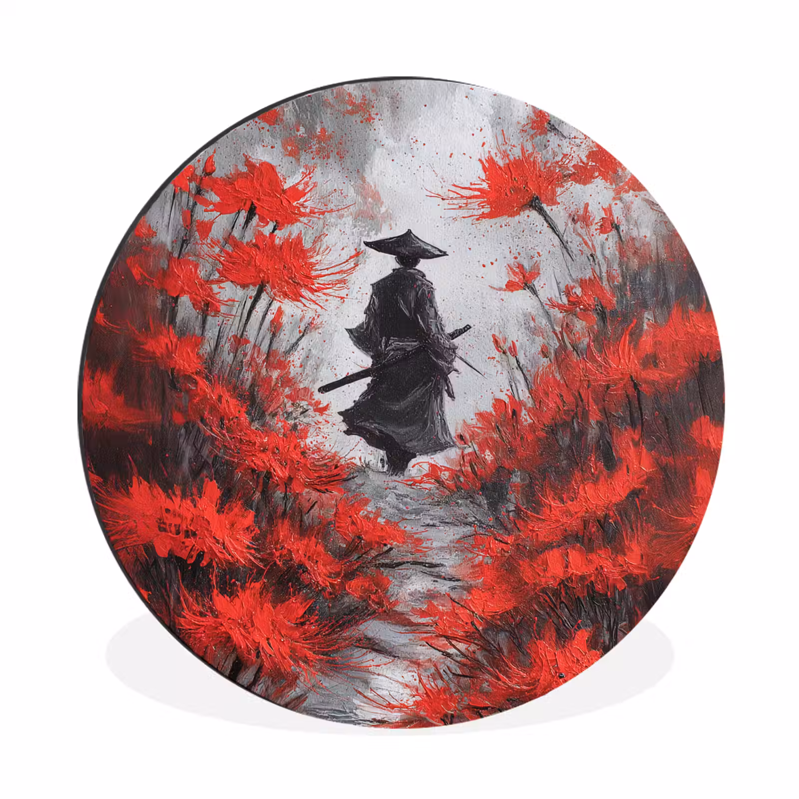 Wandcirkel - Aluminium - Rode bloemen - mistig - Man — 1