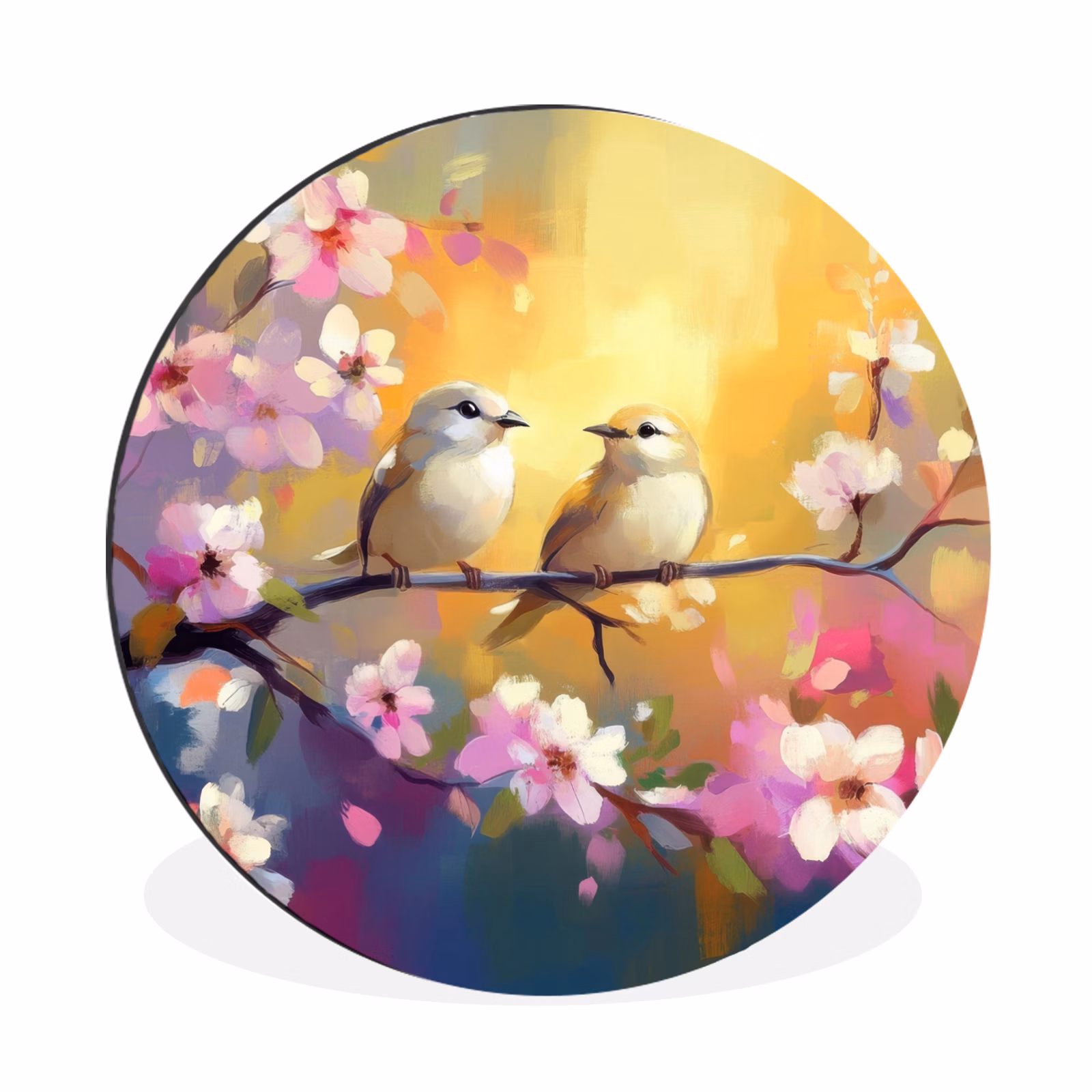 Wandcirkel - Aluminium - Vogels - Bloemen - Roze — 1