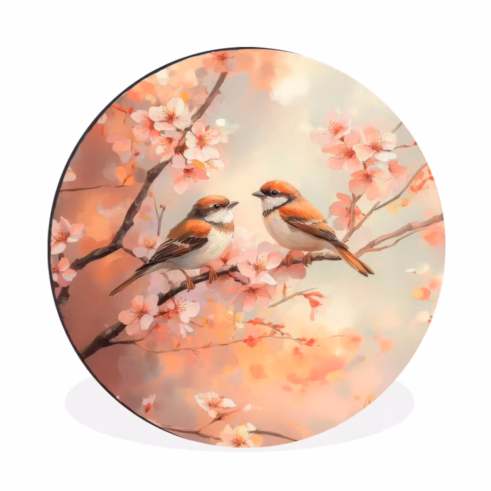 Wandcirkel - Aluminium - Vogels - Romantic - Bloesemtak — 1