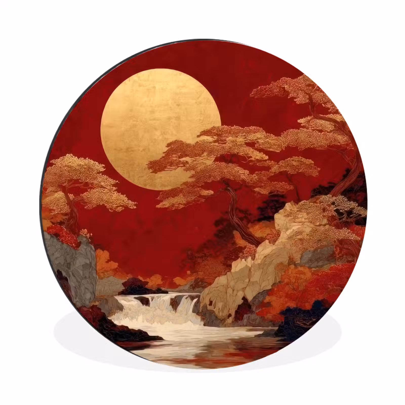 Wandcirkel - Aluminium - Volle maan - Landschap - Waterval — 1