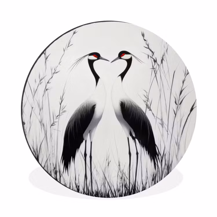 Wandcirkel - Aluminium - Kraanvogels - Gras - Hartvorm - Zwart — 1