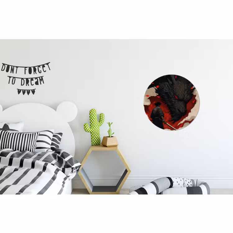 Wandcirkel - Aluminium - Krijger - Draak - Zwart - Rood - Rook — 5