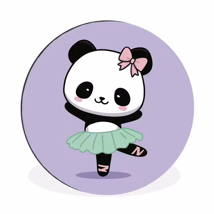 Wandcirkel - Aluminium - Panda - Paars - Sierlijk - Kawaii — 1