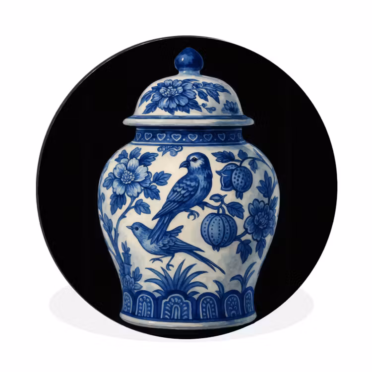 Wandcirkel - Aluminium - Pot - Delfts Blauw - Bloemen — 1