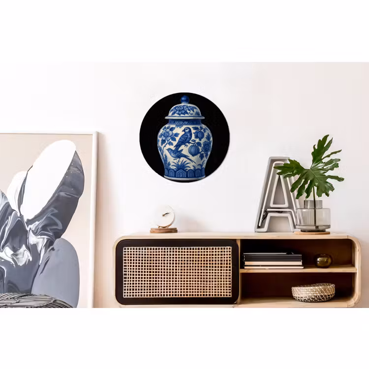 Wandcirkel - Aluminium - Pot - Delfts Blauw - Bloemen — 3