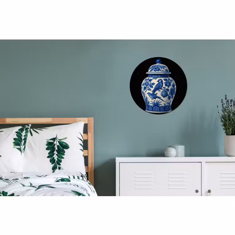 Wandcirkel - Aluminium - Pot - Delfts Blauw - Bloemen — 4