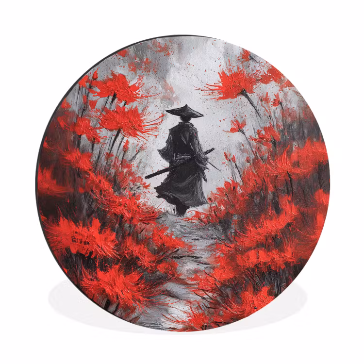 Wandcirkel - Aluminium - Rode bloemen - mistig - Man — 1