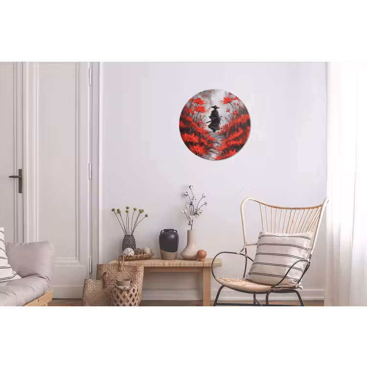 Wandcirkel - Aluminium - Rode bloemen - mistig - Man — 2